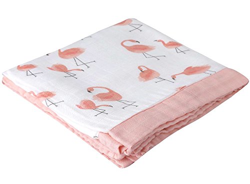 Image of Little Jump Flamingo Baby Blanket - Silky Soft and Breathable Muslin Blankets Baby Girl Quilts- Large 47 inch x 47 inch - 2 Layers Toddler Bed Blanket (Flamingo)