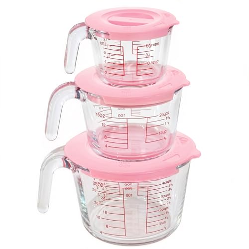 6 Pcs Glass Measuring Cups with Lids Set, 1-Cup...