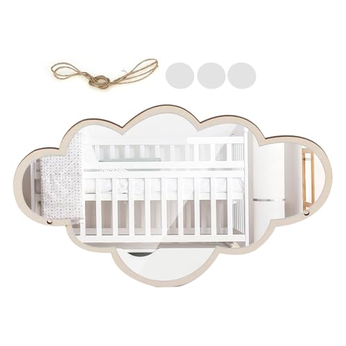 MOUMOUTEN Espejo de Pared - Espejo de Nubes 3D Etiqueta de Espejo acrílico Lindo Espejo de Nube con Etiqueta de Pared de Madera para baño de habitación de niños