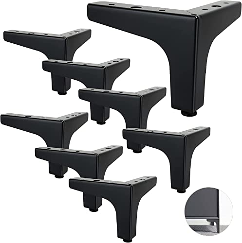 Lot de 8 Pieds de Canapé Metal 10 cm, Pieds de Table Basse Métal Charge Jusqu'à 600 KG Pied de Meuble Noir, Support de Table en Fer Forge/Sofa, Pied pour Meuble TV, Placard