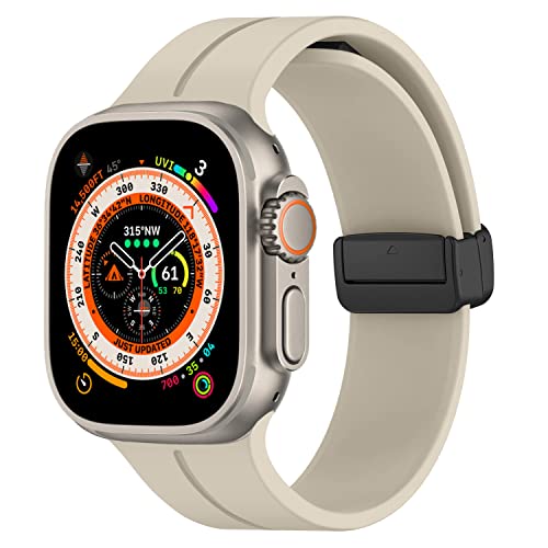 Magnetic for Apple Watch Ultra Band 49mm 45mm 44mm 41mm 40mm iWatch Bands 38mm 42mm Men/Women,Soft Sport Silicone Replacement Wristband Correa Strap for Apple Watch Band Series 8/7/6/5/4/3/2/1/SE