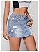 MakeMeChic Women's Ripped Distressed Trim Drop Waist Straight Hem Denim Mini Skirt Blue X-Small