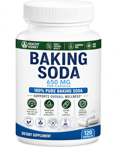 Natural Baking Soda Capsules - 650mg Baking Soda Tablets for Kidney & Stomach Acid - Sodium Bicarbonate Pills Bicarbonate of Soda Bicarbonato de Sodio para Tomar Sodium Bicarbonate 650 mg Tablets