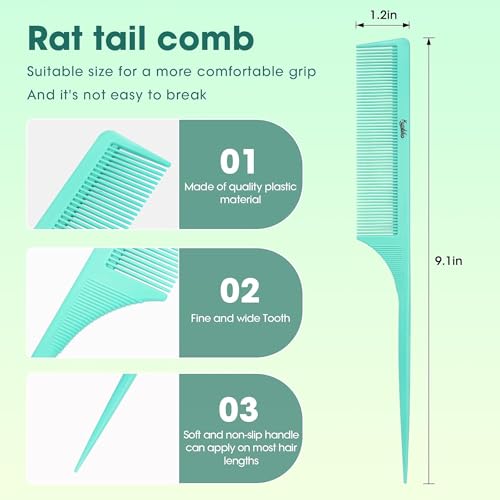 Kunihiko 3Pcs Rat Tail Comb 9Inch Peines para Mujeres miniatura 3