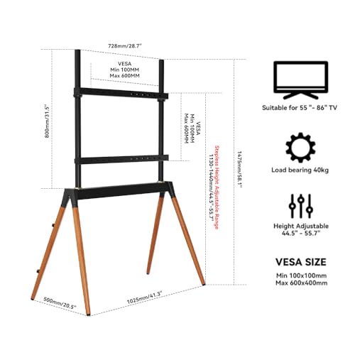 Image of Audiovan Easel Studio Floor TV Stand Quad Wooden Legs for 55-86 Inch, (Height - 1455) 100x100-600x400 VESA Corner (Black, 55-86 Inch)