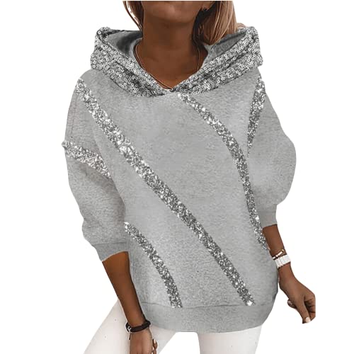 Mujer Lentejuelas Sudadera Y2K Grunge Alt Gótico Emo Baggy Oversize Streetwear E-girl Dark Academia Punk Preppy Vintage 90s, Gris, M Cover