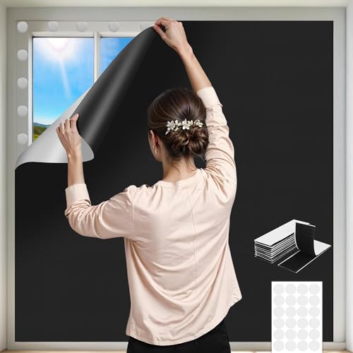 145 x 300CM Blackout Curtains for Travel Portable Blackout Blind Stick On, No Drill Blinds for Window Blinds Temporary Black Out Material Cut to Any Size Window Cover Film for Bedroom Dorm