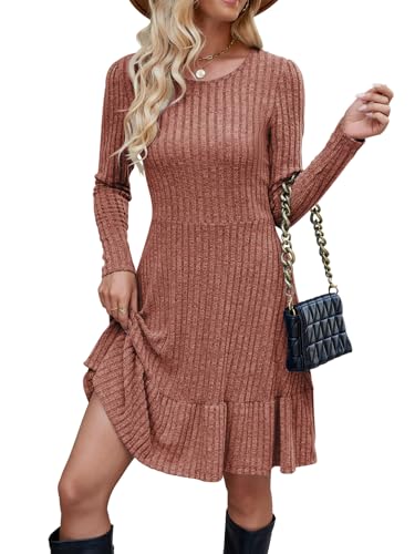 Zetieny Herbstkleid Damen Leichte Strickkleid A Linie Winterkleid Elegant Kleid Pulloverkleid