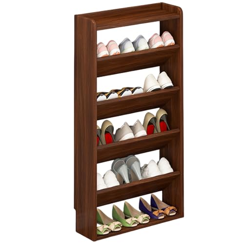 Étagère chaussures entrée étroite noyer meuble de placard suspendu