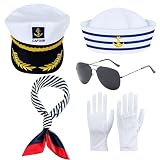 Boonbery Yacht Captain Hat Set Sailor Ship Cap Scarf Sunglasses Sailor Hat Boat Costume For Men Women Captains Dressing up Party