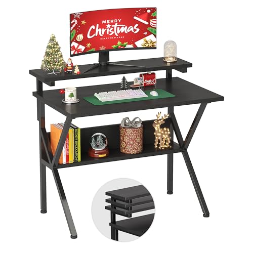 CAIYUN Schreibtisch, Kleiner Computertisch 70 x 48 cm, Schreibtisch Klein with Shelf, Home Office Schreibtische für Arbeitszimmer, Schlafzimmer, Schwarz