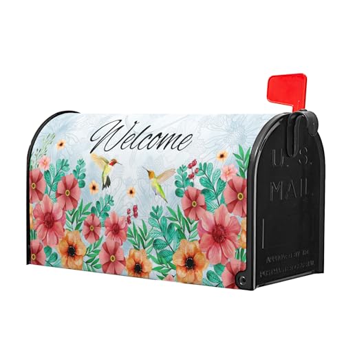 Image of Spring Summer Hummingbirds Magnetic Mailbox Covers Summer Blooming Flowers Welcome Mailbox Wraps Standard Size 21 inch x 18 inch inch Spring Decor Post Letter Box for Home Garden Yard