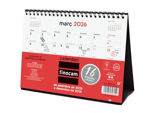 Finocam - Calendario Neutro Sobremesa 16 Meses 2025 2026 Mes Vista Septiembre 2025 - Diciembre 2026 (16 meses) Neutro Catalán