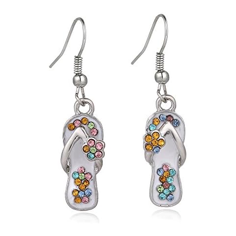 Liavy's Multi-Color Flip-Flop Sandals Fashionable Earrings - Fish Hook - Sparkling Crystal - Unique Gift and Souvenir Cover