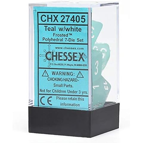 Polyhedral Dice: Frosted Teal w/ White Cover