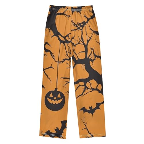 Halloween Tree Pumpkin Boys Long Pants Soft Trousers Elastic Waist Kids Lounge Bottoms with Pockets S-XL2
