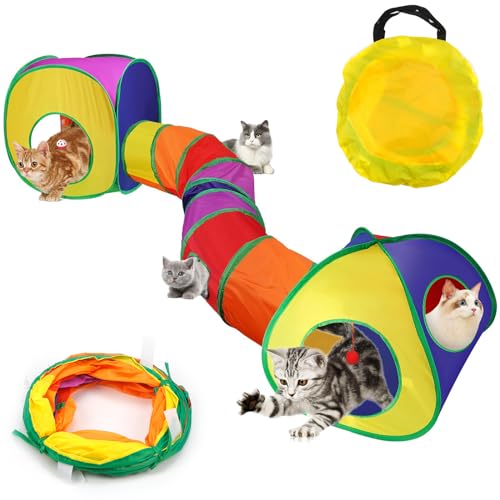 Giochi Tunnel per Gatti Pieghevole in Casa Gioco Tenda per Gatto Interattivo 3 in 1 Tubo per Gatto Interattivi Tunnel per Cani Gatti e Gattini Attivi Giocare con Borsa per Gatti Cuccioli Conigli