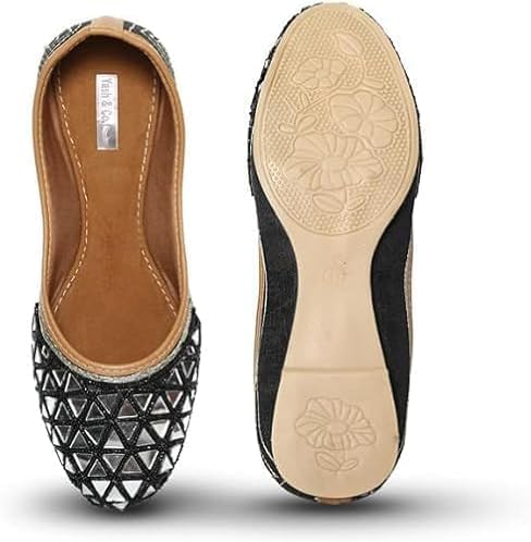 YASH & CO. Embellishment Mirror Work & Beads Mirror Design Jutti for Girls/Women | Ethnic Footwear of Mirror Work/Punjabi Jutti Mojari