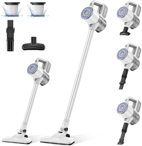 H.Koenig UP600 Aspirapolvere 2-in-1 senza fili, senza sacco, 22.2V, scopa elettrica, Potente, Leggero, Autonomia fino a 50 min, Batteria litio ricaricabile, pavimenti, tappeti, auto, peli di animali