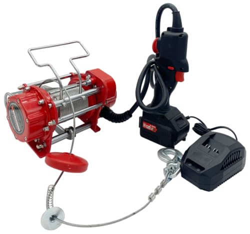 Treuil à corde électrique HXS200YT-18V, fonctionnement sur batterie | Treuil à corde portable | Treuil à corde incluant batterie 4,0 Ah et chargeur | Capacité de levage 200 Kg | 12 m de câble en acier