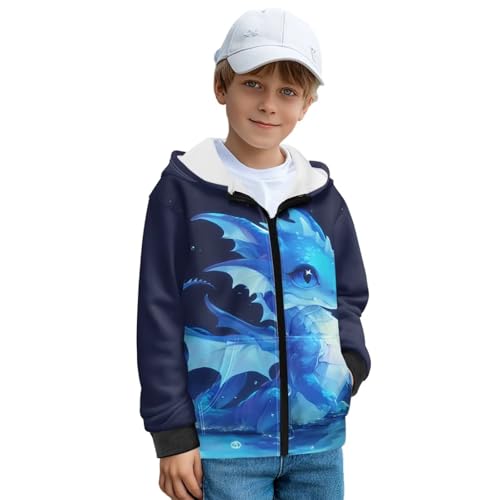 Bulopur Western Dragon Boys' Fashion Hoodies & Sweatshirts Size 9-10 Fuzzy Sweatshirts Long Sleeve Plush Hoodie Zippered Warm Sweatshirt with Front Pockets Cute Sweaters Children Winter Coats​