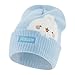 Molang Beanie Hat, Jacquard Winter Knit Cap with Cuff, Blue, One Size
