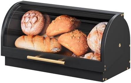 Trironsun Roll Top Bread Box for Kitchen Counter Bamboo Bread Storage...
