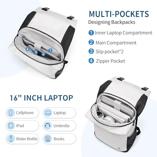 GOLF SUPAGS Laptop Backpack 16 Inch Notebook Travel Casual Daypacks Work Bag for University College Business (Black & White)4