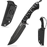 Men's Everyday Carry Fixed Blade Knife, 4.56-inch DC53 Steel Blade Tactical Knife with K-Type Sheath, Black G10 Non-Slip Handle, Ideal for Camping, Exploration, Mountaineering, Hiking, and Outdoor Adventures (Stone Wash Black Blade)