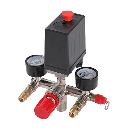 ORAZIO Presostato del Compresor de Aire G1/4', Interruptor de Control de Presión del Compresor de Aire con Salidas Dobles y Regulador de Manómetros de Válvula de Seguridad