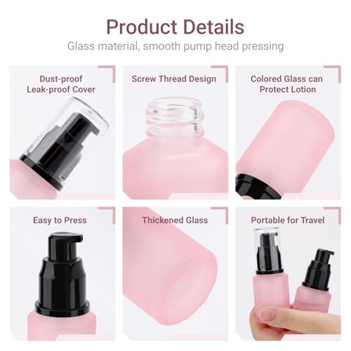 Image of Segbeauty 1oz Frosted Glass Lotion Bottle Empty, 3pcs Travel Lotion Container, 30ml Refillable Glass Travel Bottles for Toiletries, Hair Oil Bottles, Mini Size Skincare Cream Pump Bottle Mixed Color
