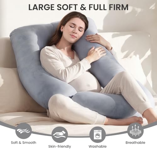 Image of Jcickt Pregnancy Pillow for Sleeping,59 inch Maternity Pillow with Removable Washable Cover,U-Shaped Velvet Full Body Pregnant Pillow -Support for Backs,Legs, Belly, HIPS, Improve Sleep-Gray