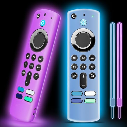 SOTATOO 2 Pack Silicone Remote Cover Compatible with 2021 Fire TV Stick 4K/Alexa Voice Remote 3rd Gen Anti Slip Silicone Protective Case with Color Lanyard Glow in The Dark