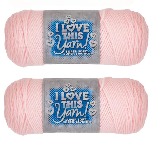 Hobby Lobby I Love This Yarn - 4 Medium 100% Acrylic Yarn for Crocheting & Knitting Blankets, Hats & Accessories, Set of 2, 102 Soft Pink