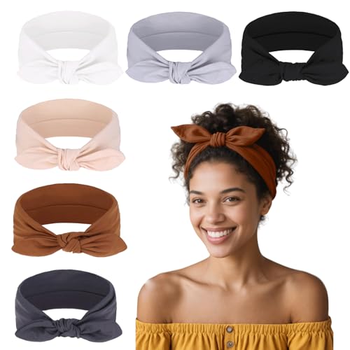TuTive 6 Pack Bow Headbands for Women Headwraps Hair Band Knotted Headband Rabbit Ears Stretchy Turban Head Wraps Fashion Christmas Headbands Sport Cute Hair