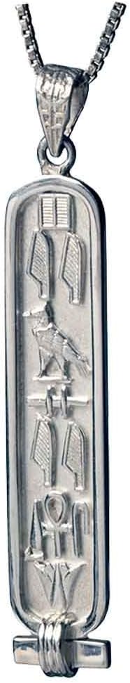 Made in Egypt - Personalized Sterling Silver Cartouche Necklace Bundle - 1-Sided Solid Style Pendant and 18" Chain - Translate any letters into Hieroglyphs - Handmade in Egypt - Discoveries Egyptian Imports
