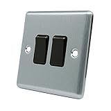 AET CSC2GSWIBL 10 A 2-Gang 2-Way Satin Finish Chrome Classical Double Black Insert Plastic Rocker Light Switch