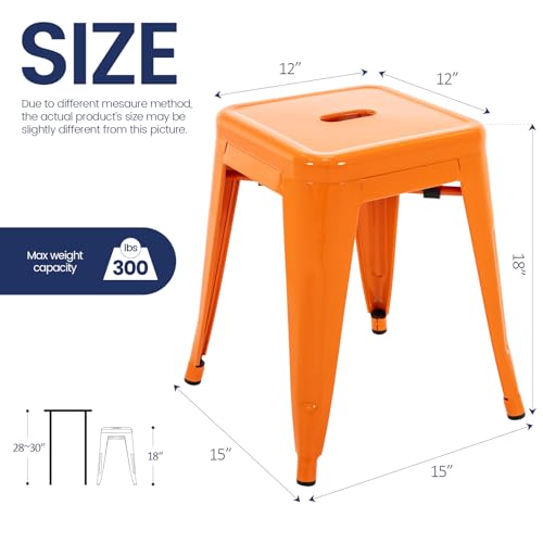 Image of Brage Living 18 Inch Industrial Metal Stools Set of 4, Stackable Classroom Stools, Backless Metal Dining Chairs for Indoor Outdoor, Kitchen Short (Orange)