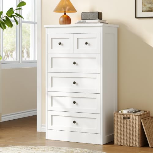 wanan Tall 6 Drawer White Dresser with Anti-Tip