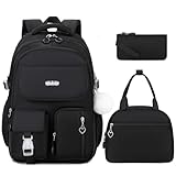 DIGOBAY Backpacks for Girls, 3PCS School Backpack with Lunch Box Pencil Pouch for Teen Girls Kids Elementary Primary Middle High College Travel School bag Bookbag Set （Black）