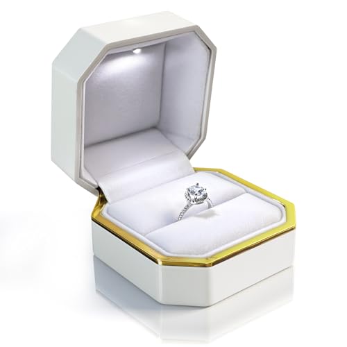 HONGYEXGCN LED Ring Box for Proposal Engagement Wedding Prepared for Gifts Luxury Ring Box The Best Gits are for the People Who Matter Most to You Square Velvet Case Jewelry Gift Box (Pure - white)