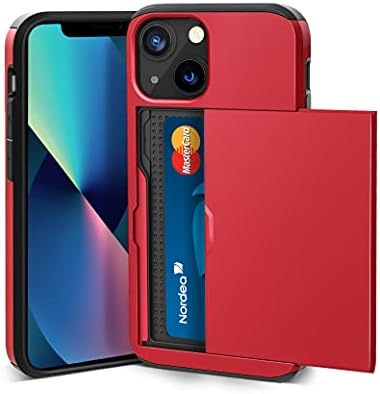ACOCOBUY Compatible with iPhone 13 Mini Case Shockproof Wallet Case for iPhone 13 Mini Case with Card Holder Protective Dual Layer Armor Phone Case Rubber Bumper Phone Cover for iPhone 13 Mini Red
