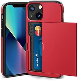 ACOCOBUY Compatible with iPhone 13 Mini Case Shockproof Wallet Case for iPhone 13 Mini Case with Card Holder Protective Dual Layer Armor Phone Case Rubber Bumper Phone Cover for iPhone 13 Mini Red