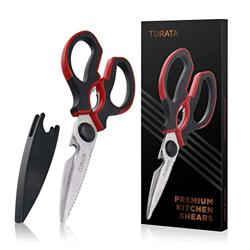 Vitalismo Forbici da Cucina Professionali - Forbici Cucina Acciaio Inox Multiuso Lama Affilata Coprilama Manico Antiscivolo per Carne Pollo Pollame Sgusciare Gamberetti Aragosta Osso Pizza Noci