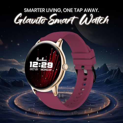 Image of PunnkFunnk Glavito Round Dial Smartwatch 1.49 inch AMOLED Display, 100+ Sports Modes, IP67, Health Tracking, Bluetooth Calling, Functional Crown Control, 100+ Watch Faces for Men & Women (Maroon)