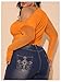 RoseSeek Women's Plus Size Sheer Mesh Off Shoulder Tops Long Sleeve Drawstring Asymmetrical Hem Ruched T Shirt Orange 3X-Large Plus