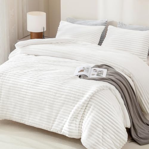 Andency Comforter Full Size Set, White Fluffy Comforter Full Size 3 Pieces, Super Soft Warm Fleece Faux Fur Bedding Set, Luxury Fuzzy Heavy Bed Set for Winter by Andency - Image 6