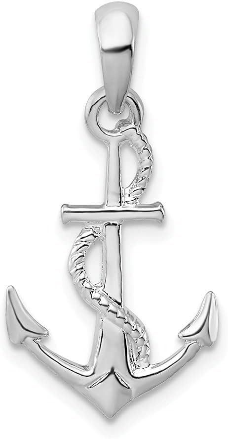 Diamond2Deal 925 Sterling Silver Polished and Textured 3D Anchor Rope Pendant (L- 24.78mm)