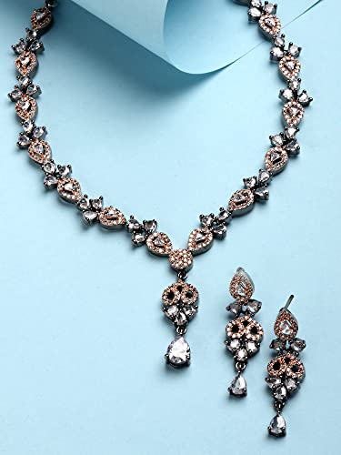 Image of Karatcart Elegant Silver Plated Blue American Diamond Necklace Set for Women