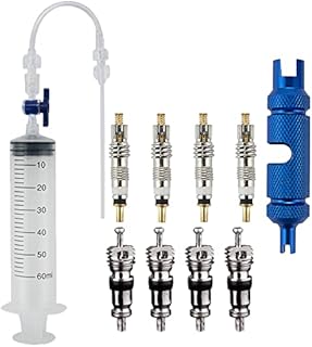 RRK Tubeless Bike Tire Sealant Injector Syringe Set with Valve Removal Tool Kit, 4 Presta and 4 Schrader Valves Core with Cap Included